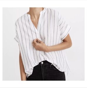 Madewell Lakeline White& Blue Striped Shortsleeve Boxy Cotton Top